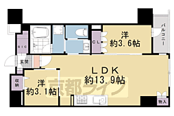 イニシア京都五条 2LDKの間取図画像