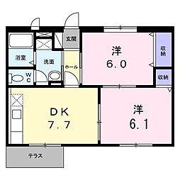 メゾンシャルマン 2階2DKの間取り