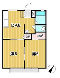 ヌマタハイツB 2DKの間取図画像