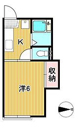 くがやコーポB 1Kの間取図画像
