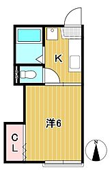 くがやコーポE 1Kの間取図画像