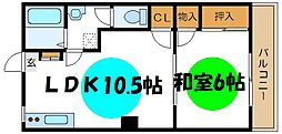 コーポ金井 1LDKの間取図画像