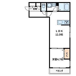 宮内サンハイツ本木3 1LDKの間取図画像