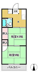 コーナー白峰 2Kの間取図画像