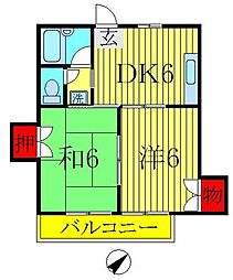 メゾン・ヤマリ2 2DKの間取図画像
