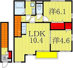アジュールB 2LDKの間取図画像