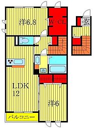プラティーク1 2LDKの間取図画像