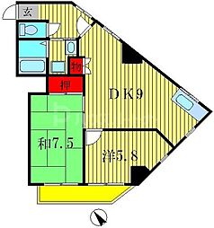 グローリアパレス壱番館 2DKの間取図画像