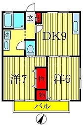 ファミーユ・宮前 2DKの間取図画像
