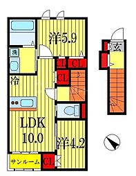 柏市若柴アパート 2LDKの間取図画像