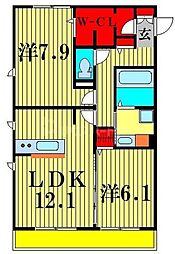 ハピネスストーム 2LDKの間取図画像