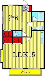 ブルーヒルズA 1LDKの間取図画像