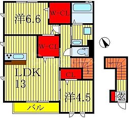 フェリエ 2LDKの間取図画像
