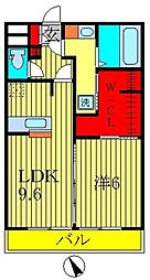 メルベーユおおたかの森1号棟 1LDKの間取図画像