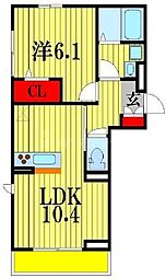 メゾン・ド・ノールおおたか 1LDKの間取図画像