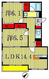 カスティージョB棟 2LDKの間取図画像