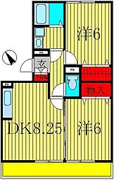 ラフォーレ上ノ台B 2DKの間取図画像