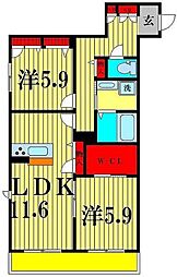 アイリスタ柏たなか 2LDKの間取図画像