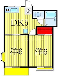 グランデュール永井B 2DKの間取図画像