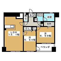 コリドール山手 2LDKの間取図画像