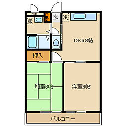 ヴィラージュ南田園 2DKの間取図画像