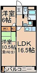 神明台住宅 2LDKの間取図画像