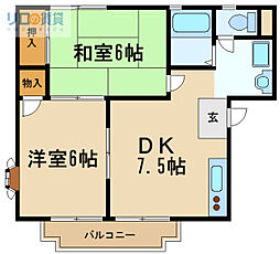 コテ・ド・ポスト新伊丹1 2DKの間取図画像