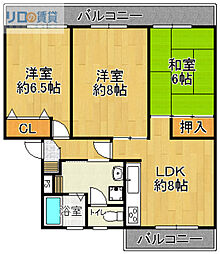 アビタシオン仁川 3LDKの間取図画像