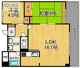 グランツ川西 2LDKの間取図画像