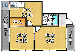 宝塚ハーモニーハイツ 2Kの間取図画像