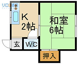 清宝荘東棟 1Kの間取図画像