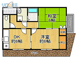 尾崎ハイツ 2DKの間取図画像