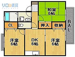 レジデンスエドヤ 3DKの間取図画像