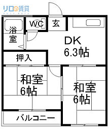 茶谷マンション 2DKの間取図画像