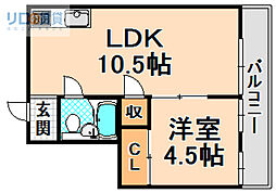 伊丹中央ビル 1LDKの間取図画像