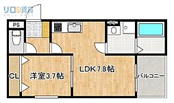 川西市美園町アパート 1LDKの間取図画像