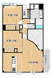 ユニヴェール花屋敷2号館 2LDKの間取図画像