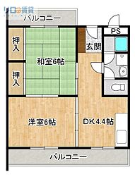 ヴィラひばりケ丘 2DKの間取図画像