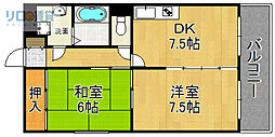 宝塚シャンテリーハイツ 2DKの間取図画像