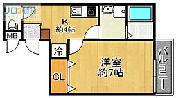 ノイヴェル南花屋敷 1Kの間取図画像