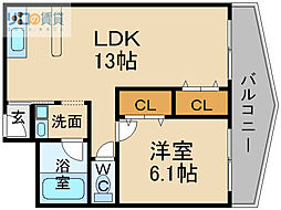 サウスTAKARAZUKA 1LDKの間取図画像
