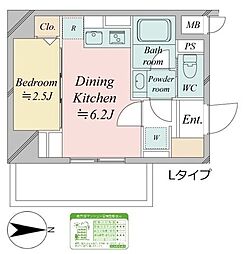 ドゥーエ王子神谷 1DKの間取図画像