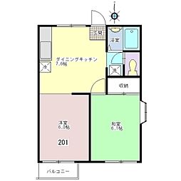 ファミーユいしの 2DKの間取図画像