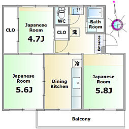 あやめ台団地3−12号棟 5階3DKの間取り