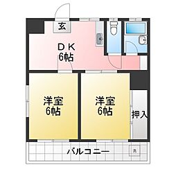 五反野シルバーハイツ 2DKの間取図画像