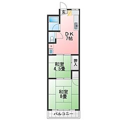 第2ヒカリマンション 2DKの間取図画像