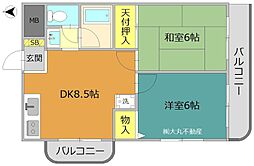 綾水ハイム 2DKの間取図画像