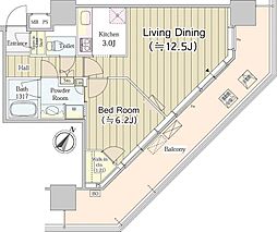 ユニゾンタワー東中野 1LDKの間取図画像