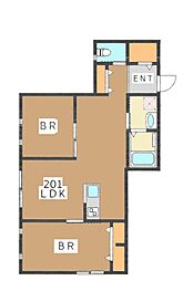 K1923 2LDKの間取図画像