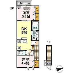 アンジュール等々力 2DKの間取図画像